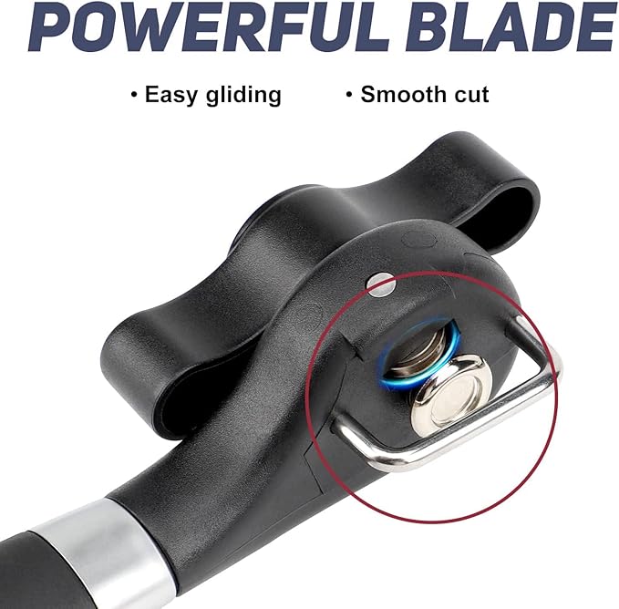 Side Cut Can Opener Smooth Edge, Safety Can Opener with Durable Sharp Blade, Big & Soft Turn Knob & Comfortable Non-Slip Handle, Black