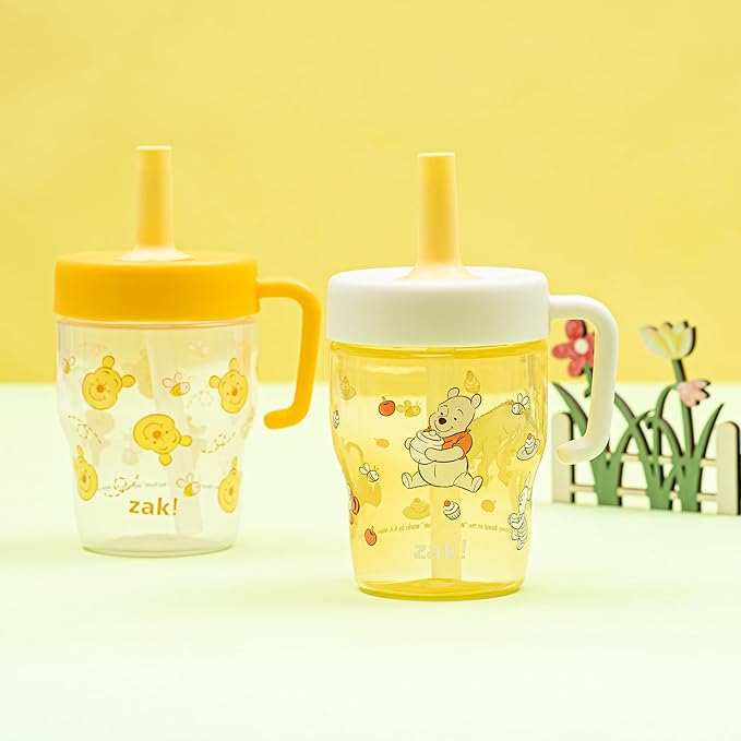 Zak Designs Disney Winnie the Pooh Capri Toddler Tumbler For Travel or At Home, 10oz 2-Pack Durable Plastic Sippy Cups With Handle and Leak-Proof Design are Perfect For Kids (Pooh & Friends)