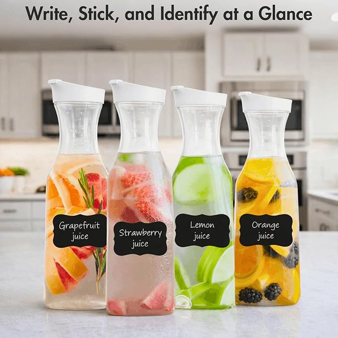 YOUEON 8 Pack 50 Oz Plastic Water Carafe with Lid and Label, Clear Water Drink Containers, Juice Carafe Pitcher Bulk for Water, Juice, Iced Tea, Soda, Lemonade and Other Beverages
