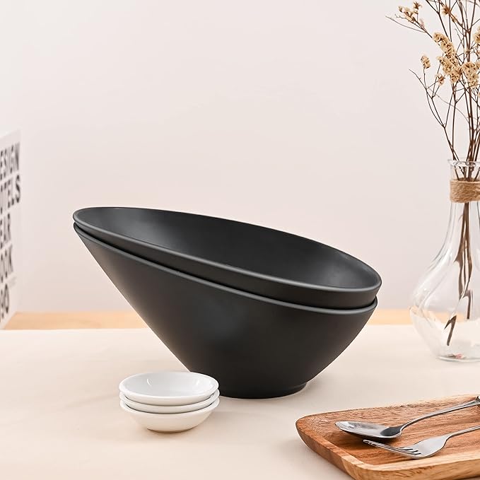 Bamboo Fiber Salad Bowls, 4 Packs Compostable 33 Ounce Elegant Black Angled Bowls for Salad, Pasta, Soup, Prep, Ideal for Home and Restaurant