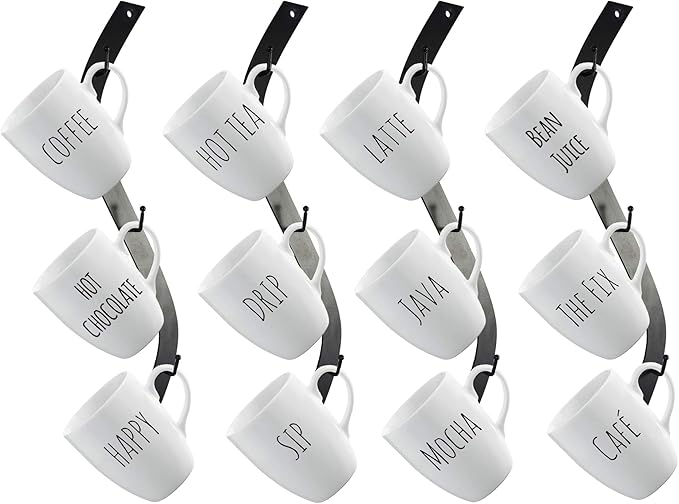 Coffee Mug Wall Rack - Metal Mug Racks for Wall - Unique S Curve Design - Coffee Cup Hanging Holder - Teacup and Mason Jar Hanger Display Holder