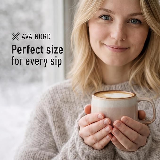 Ceramic Coffee Mugs Set of 4 | 12 oz Stoneware Coffee Cups | Lead-Free, Non-Toxic | Microwave and Dishwasher Safe | Comfortable Handle | Modern Nordic Design for Tea and Latte | Rose Sand