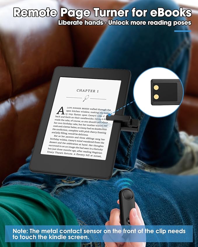 Remote Page Turner for Kindle Reading Accessories, Clicke for iPad iPhone Android Tablets E-Book Reading Noels, Camera Remote Shutter Selfie Controller,Black