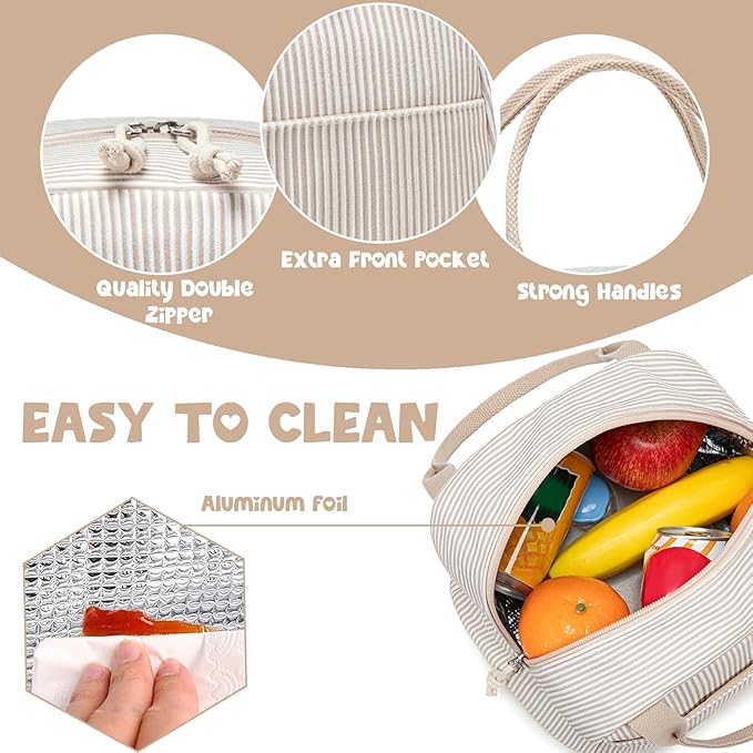 Bluboon Lunch Bag for Women Men Cute Corduroy Lunch Tote Bags Reusable Insulated Lunch Box Large Capacity Reusable Insulated Cooler for Work Picnic or Travel