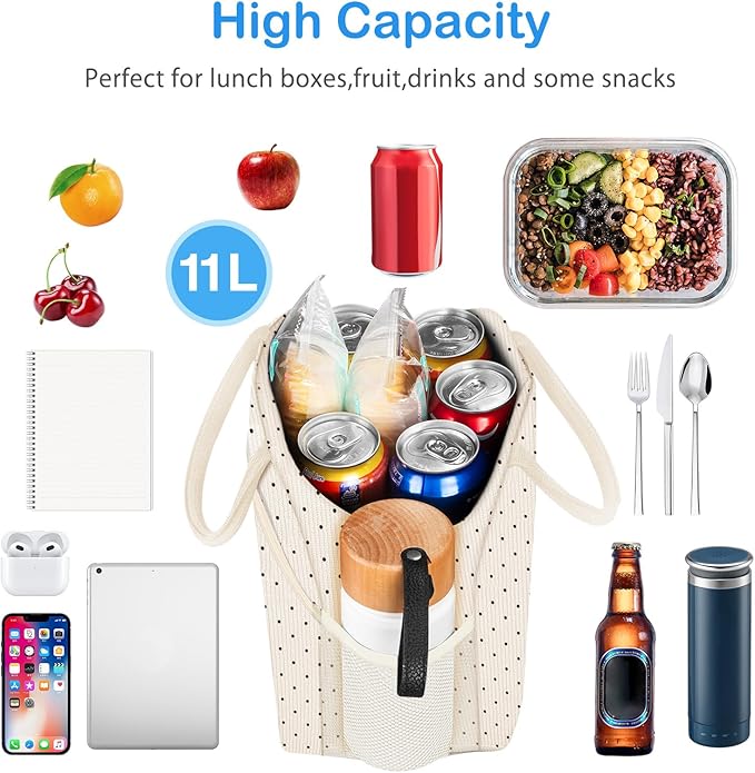 DALINDA Corduroy Lunch Box for Women,Insulated Lunch Bag Cute Cooler Tote Bag,Reusable 11L Large Capacity for Work Camping Picnic