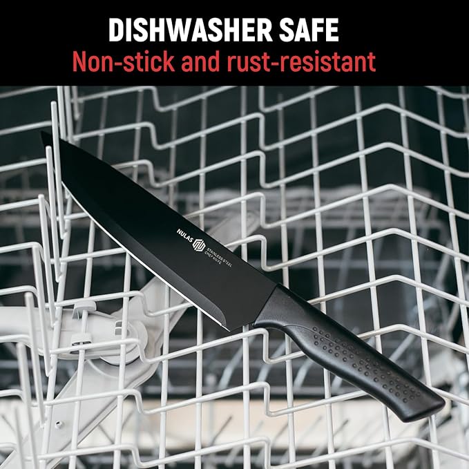 Knife Set, 15-Piece Kitchen Knife Set with Block and Built-in Sharpener, Dishwasher Safe, Non-slip Handle, 6 Steak Knives, Black