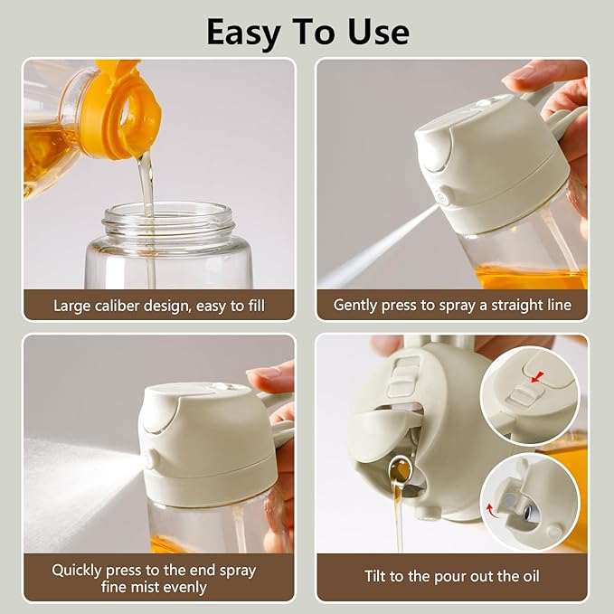 Oil Sprayer for Cooking, 16oz/470ml Glass Oil Dispenser/Pour Bottle, Kitchen Accessories, Kitchen Gadgets for Air Fryer, Salad, BBQ, with Stickers (White)