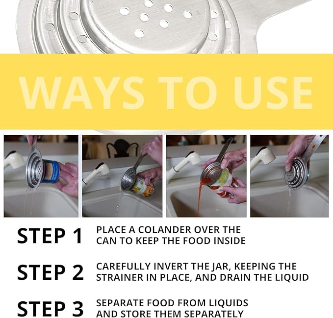 Multipurpose Can Colander Stainless Steel – Universal Food Grade Stainless Steel Can Strainer with Handle for Small and Large Cans Vegetable Fruit Tuna Can Colander Small