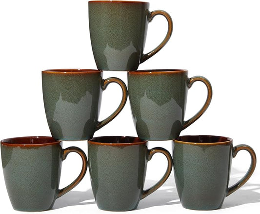 Coffee Mug 14 oz, Ceramic Coffee Mugs Set of 6, Reactive Glaze Mug for Latte/Tea/Cappuccino, Large Stackable Mug Set for Men, Women, Dad, Mom, Dishwasher & Microwave Safe, Brown Green