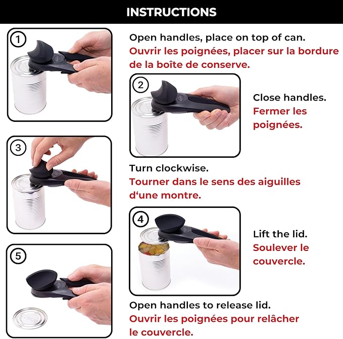 Starfrit MightiCan Can Opener - Safe - Holds Lid and Leaves No Sharp Edges on Lid - 3 year warranty - Comfort Grip - Heavy Duty Non-Slip Knob - 2025 Model