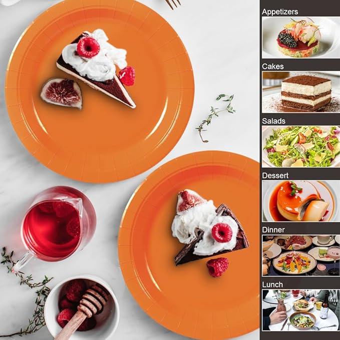 40Pcs Disposable Paper Plates Orange,Including 20pcs 9" and 20pcs 7" Plates,Strong and Sturdy Disposable Plates for Party, Dinner, Holiday, Picnic,Birthday Party, Dinner Table, Wedding
