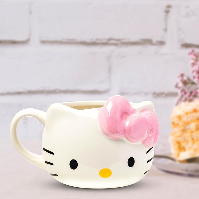 Silver Buffalo Sanrio Hello Kitty Pink Bow Ceramic 3D Sculpted Mug, 20 Ounces