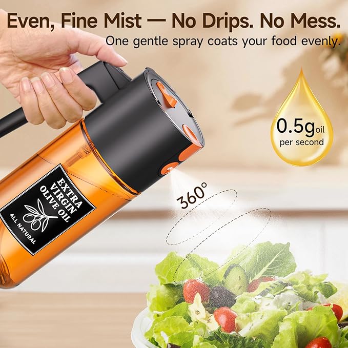 Premium Olive Oil Sprayer for Cooking - Fine Mist Oil Mister, Leak Free Oil Dispenser for Air Fryer, Premium Oil Sprayer Bottle, Glass & Durable Design for Grilling, BBQ & Salads for Home Kitchens