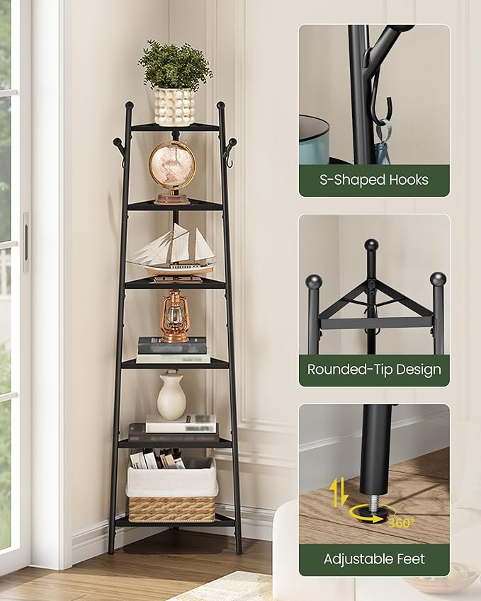 6-Tier Cookware Stand, Triangle Shelf Storage Tower for Kitchen, Pans Pots Storage Rack, Metal Wire Shelf Organizer, Corner Shelf, for Kitchen, Living Room, Black TPR14BB