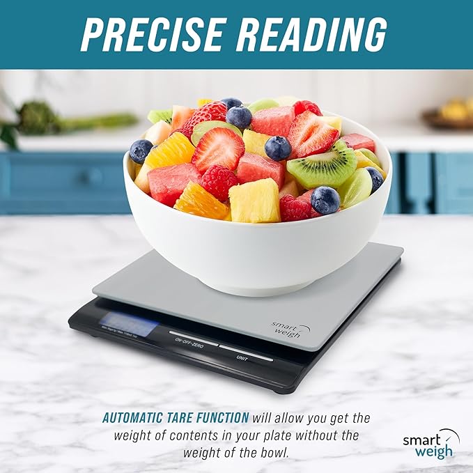 Smart Weigh Professional USPS Postal Scale with Tempered Glass Platform, Multiple Weighing Modes and Tare Function, Silver Shipping Scale, Platform Scale, 11 pounds/ 5 Kilograms