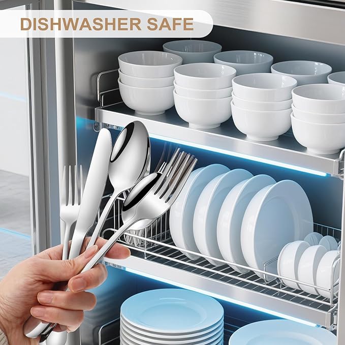 Lazycorner Silverware Set 40 Piece Stainless Steel Flatware Set Silverware Utensils for 8 People Includes Forks Knives Spoons & Salad Forks Dishwasher Safe for Home Restaurant or Outdoor Use