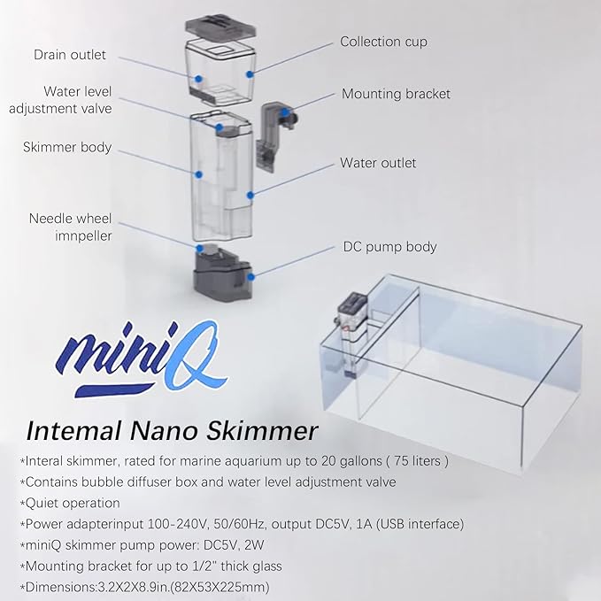 Bubble Magus MiniQ Internal Nano Protein Skimmer for Marine Saltwater Aquarium Up to 20 gallons