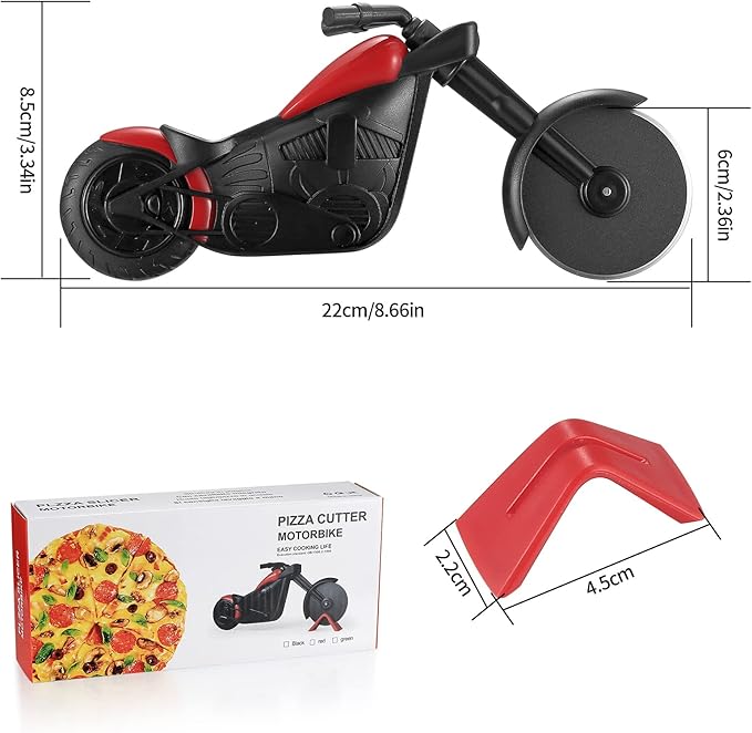 Motorcycle pizza cutter, stainless steel pizza cutter two wheels, novelty motorcycle-shaped pizza wheel cutting slicer with non-stick coating, suitable for kitchen gadgets accessories (motorcycle)