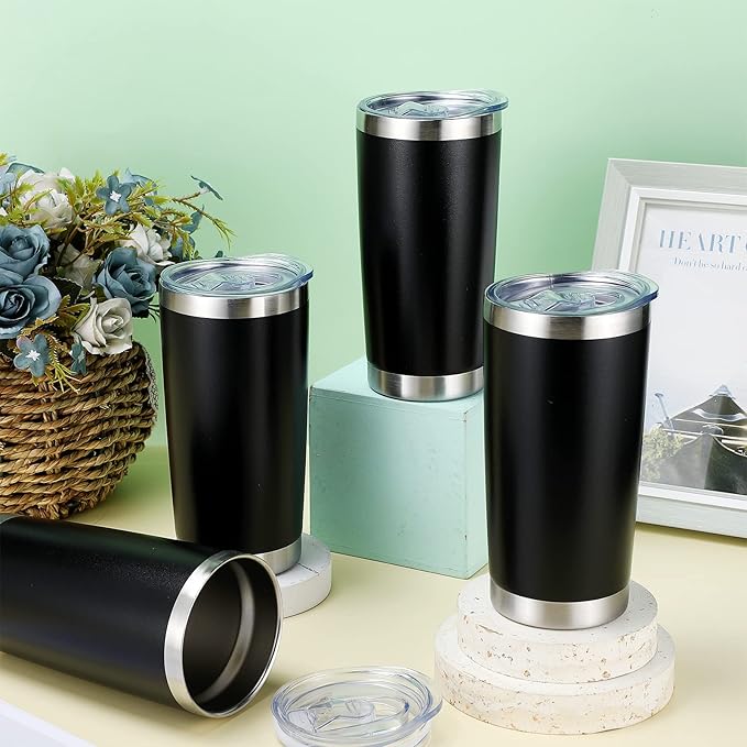 Sieral 36 Pack Stainless Steel Tumblers Bulk with Lids Double Wall Vacuum Insulated Coffee Cups Blank leakproof Powder Coated Tumblers for Engraving Wedding Graduation Party Favors(16 oz,Black)
