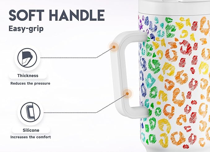 Meoky 40 oz Tumbler with Handle and Flip Straw, 100% Leakproof Tumbler with Lid and Straw, Stainless Steel Insulated Cup, Cupholder Friendly, Keeps Cold for 34 Hours (Kiss)