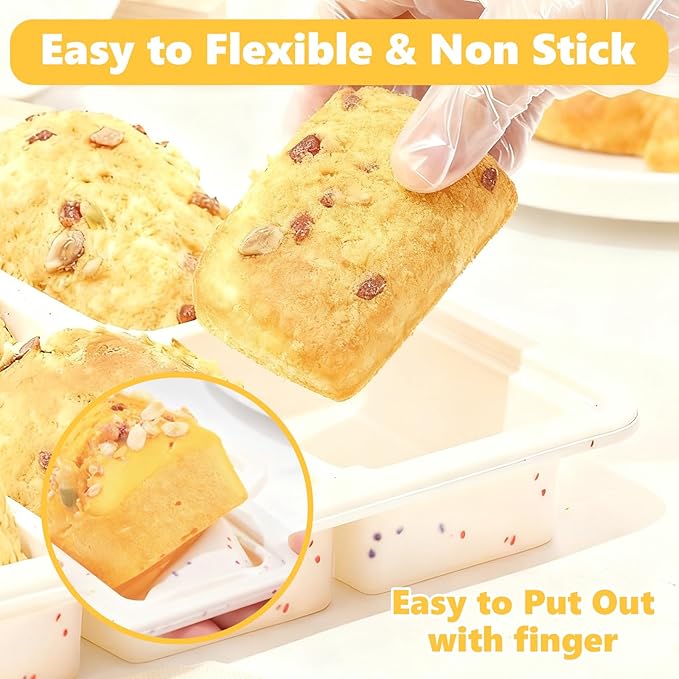 2Pack Mini Loaf Pan with Metal Frame & Gloves, Nonstick 8 Cup Cavity Mini Loaf Pans, Small Bread Pans for Baking, Tiny Silicone Baking Pan for Baking Cornbread, Brownie Dishwasher Safe