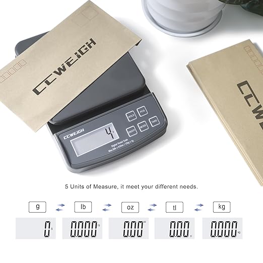 Postal Scales 6.6lbs 3kg/0.1g High Precision Food Scale for Kitchen with Hold,Tare and PCS,Portable Shipping Scale for Packages, Small Kitchen Business,Jewelry,Batteries Included （Grey6.6lbs/0.1g）