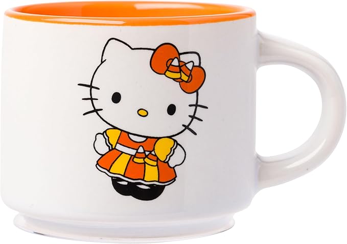 Silver Buffalo Sanrio Hello Kitty Halloween Themed 4 pack Ceramic Espresso Set with Storage Rack, 3 Ounces