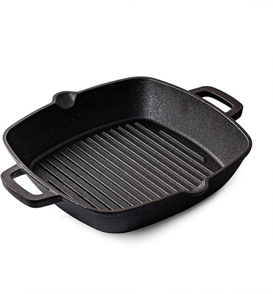 Cast Iron Grill Pan for Stove Top, 10 Inch Pre-Seasoned Cast Iron Skillet & Griddle Pan, Indoor Grill Pan for Steak, Bacon & Frying, Compatible with Gas, Electric, Induction Cooktops