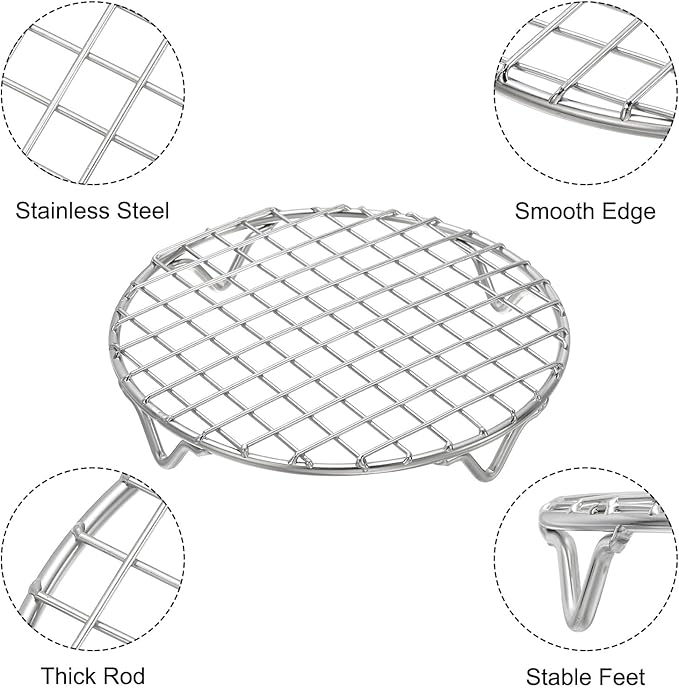 uxcell Round Cooking Rack 5.9 Inch Dia Stainless Steel Wire Cooling Steamer Rack for Baking Canning Cooking Roasting Cooling Grilling Drying, Silver