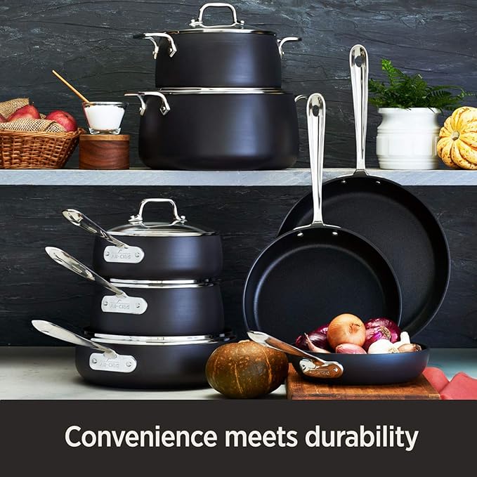 All-Clad HA1 Hard Anodized Nonstick Stockpot 8 Quart Induction Oven Broiler Safe 500F, Lid Safe 350F Pots and Pans, Cookware Black