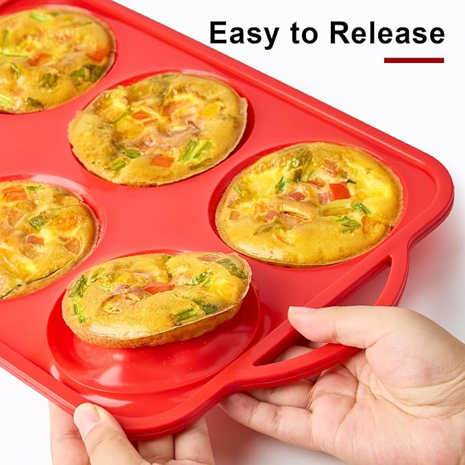 4 Inch Jumbo Muffin Top Pan with Metal Frames, Silicone Egg Mold for Breakfast Sandwiches, Egg Bite Baking Tray, BPA Free & Non-Stick
