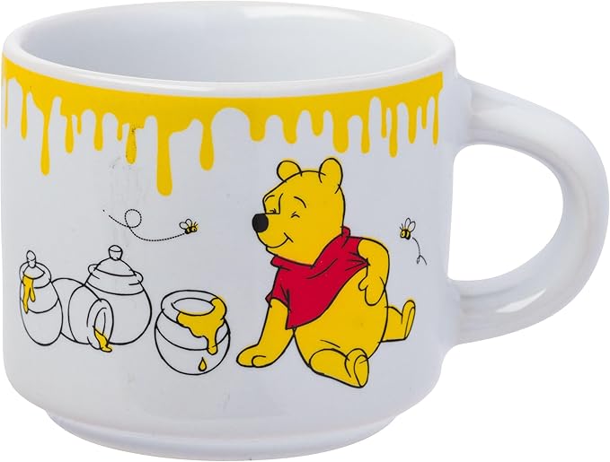 Silver Buffalo Disney Winnie the Pooh Honey "Hunny" Drips 4pc Stackable Ceramic Espresso Small Cup Set, 3 Ounces