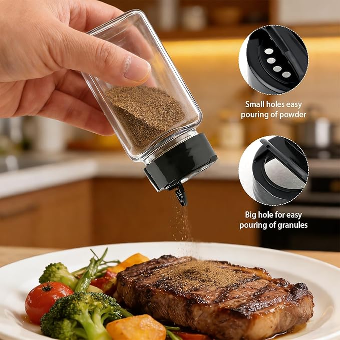 28 Pcs 4 oz Small Plastic Spice Jars with Black Cap,Square Plastic Bottle Containers with Lid and Stickers,Empty Seasoning Bottles Clear Spice Shaker for Kitchen Organization