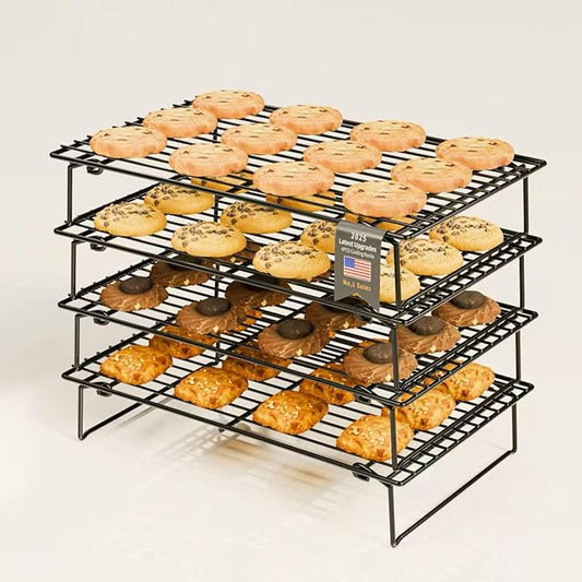 4PCS Cooling Racks for Cooking and Baking, Collapsible 4 Tiers 10"X16" Cool Batches of Cookies, Non-Stick & BPA-Free, Oven and Dishwasher Safe (Black-202)