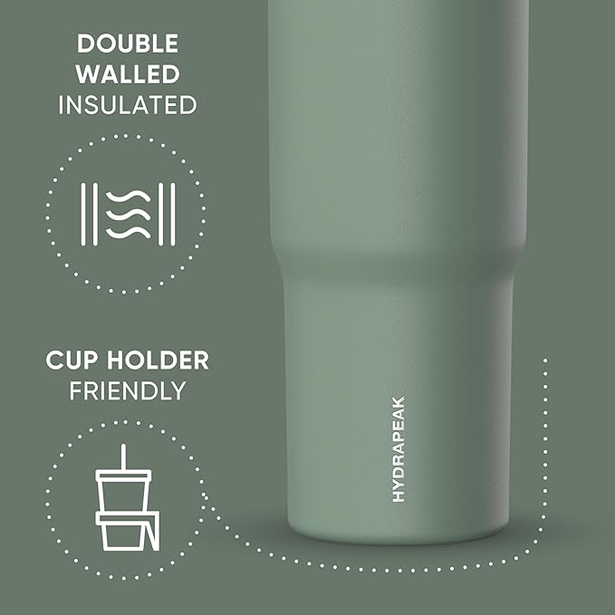 Hydrapeak Nomad 32 oz Tumbler with Handle and Straw Lid, Leakproof, Double Insulated, 32oz Cup, Stainless Steel | Sage Leaf