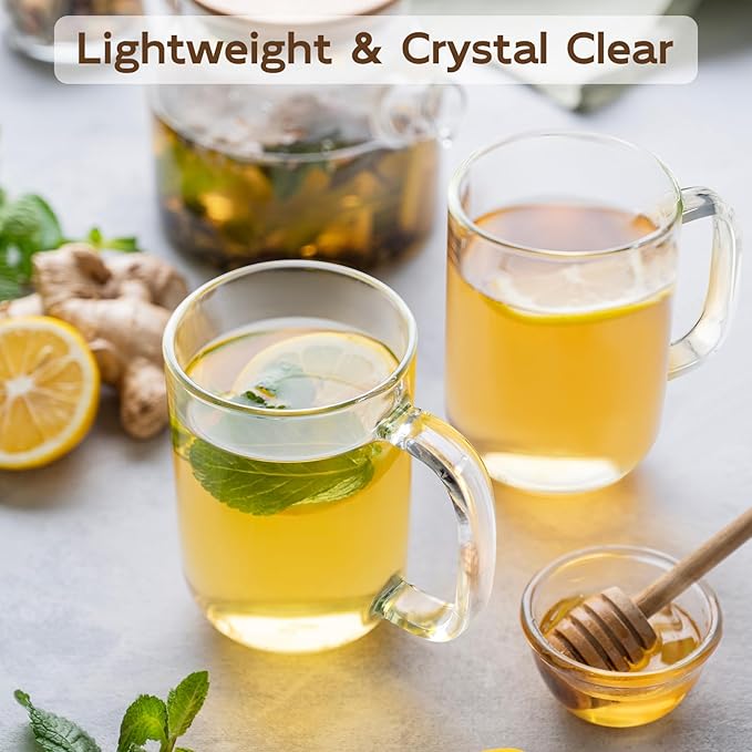 Glass Coffee Mugs, 20 oz Ice Coffee Cups Set of 6, Large Clear Tea Cups, Glass Mugs with Handles for Hot Beverages, Glass Cups for Latte, Cappuccino, and Tea