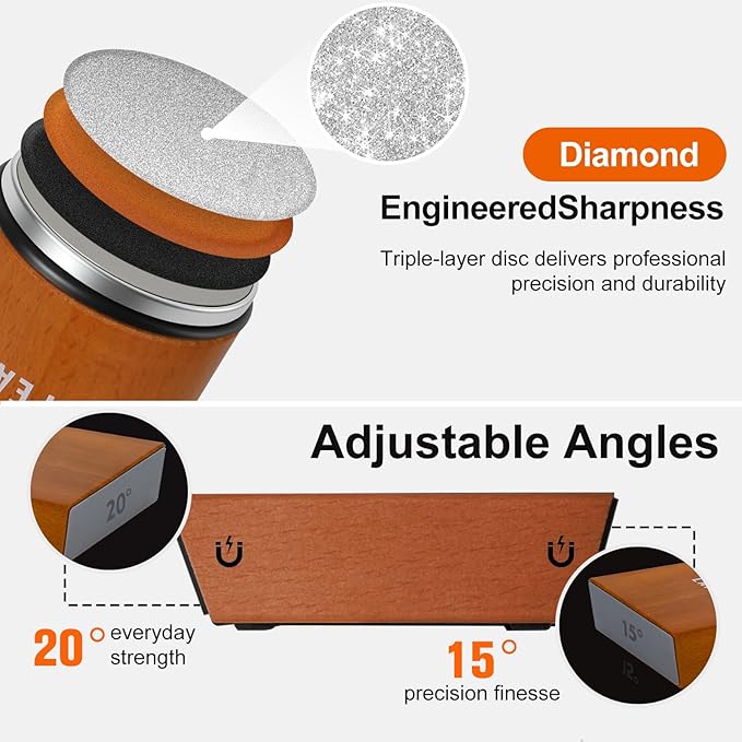 Rolling Knife Sharpener Kit, Knife Sharpener Tool, Knife Sharpening with Diamonds and Ceramic for Steel of Any Hardness, Kitchen, Outdoor & Utility Knives Sharpener with 15° & 20° Magnetic Angle.