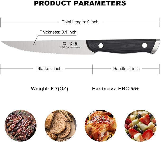 imarku Steak Knives, Steak Knives Set of 8, Serrated Steak Knife Set with Pakkawood Ergonomic Handle, Japanese HC Steel Steak Knife and Gift Box, Birthday Gift for Men and Women