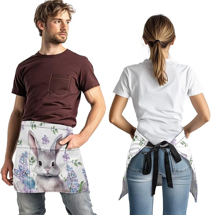 Server Waitress Waist Apron with 3 Pockets, Short Aprons for Servers,Waiter Apron For Waiter Accessories