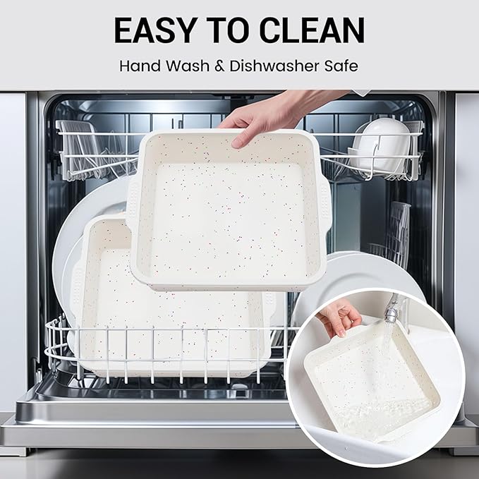 SJ 8 x 8 Inch Silicone Square Cake Pan with Metal Reinforced Frame Set of 2, Nonstick Silicone Cake Molds BPA Free Suitable for making Cakes Brownies Cheesecakes Pie Bread