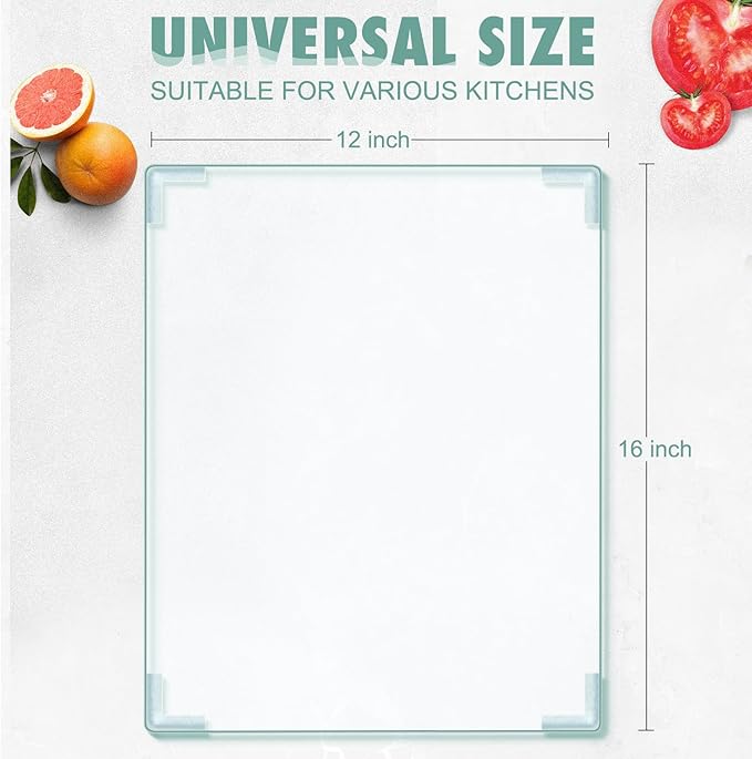 Tempered Glass Cutting Board for Kitchen Counter, FAAYUCK Glass Cutting Board with Non-Slip Feet, Heat Resistant, Non-Slip, Scratch Resistant, Shatter Resistant (12x16inch)