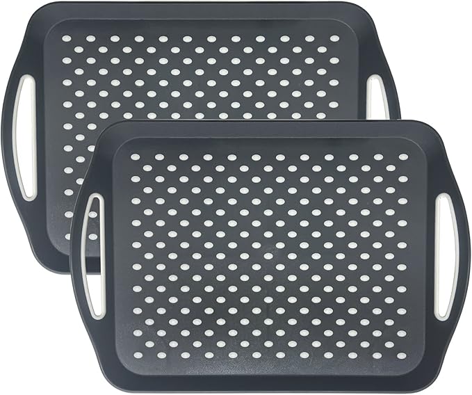 Non-Slip Serving Tray with Handles, 17.7" x 12.4" Large Food Tray Serving Platter (Gray, 2 Pack)