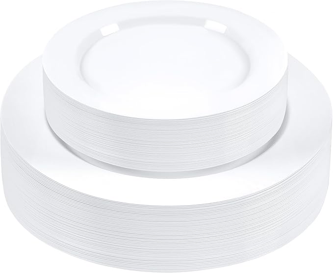 SETUP 60-Piece White Plastic Dinnerware Set – 30 10.25" Dinner & 30 7.5" Salad Plates – Heavy-Duty Disposable for Weddings, Catering, Parties