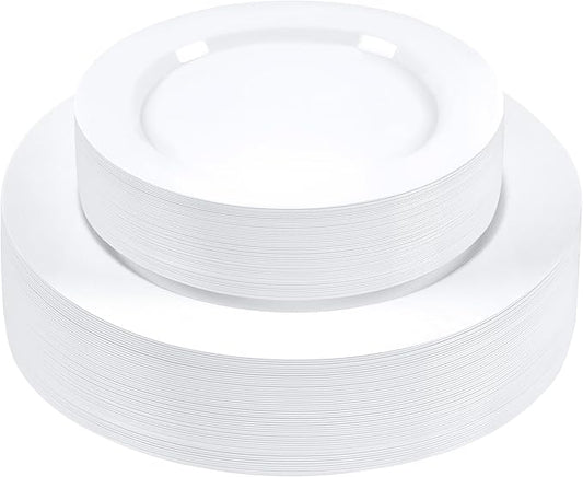 SETUP 60-Piece White Plastic Dinnerware Set – 30 10.25" Dinner & 30 7.5" Salad Plates – Heavy-Duty Disposable for Weddings, Catering, Parties