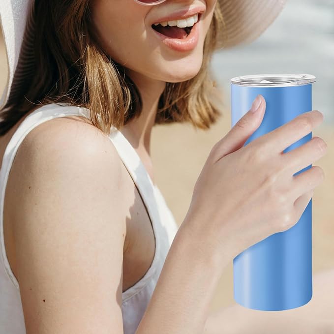 YOUKE OLA 12 Pack Stainless Steel Skinny Tumblers 20oz - Bulk Straight Double Wall Vacuum Insulated Tumbler with Lid and Straw & Silicone Base for Travel, DIY, 12 Colors