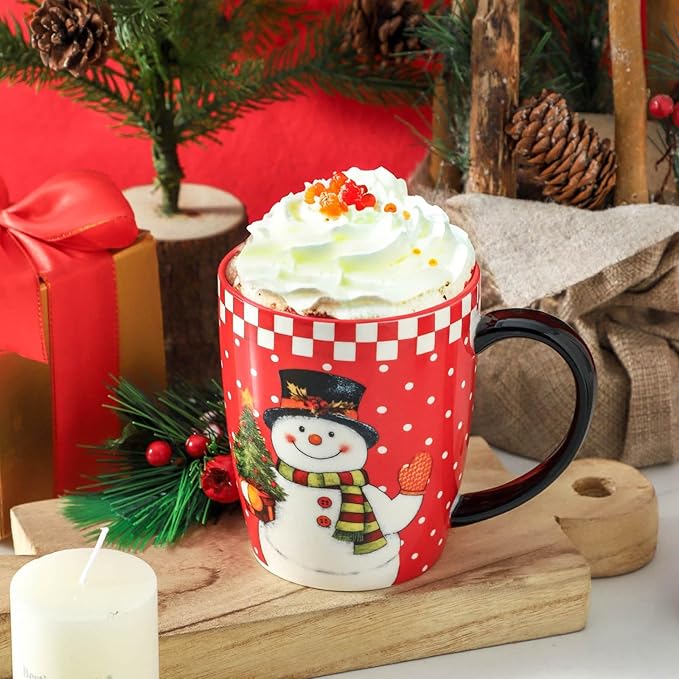 HASENSE 15oz Coffee Mugs Set of 4, Ceramic Holiday mugs with Handles,Lager Coffee Cups for Hot Cocoa,Coffee or Tea, Ideal Gifts for Family,Friends,and Holiday Parties,Colorful