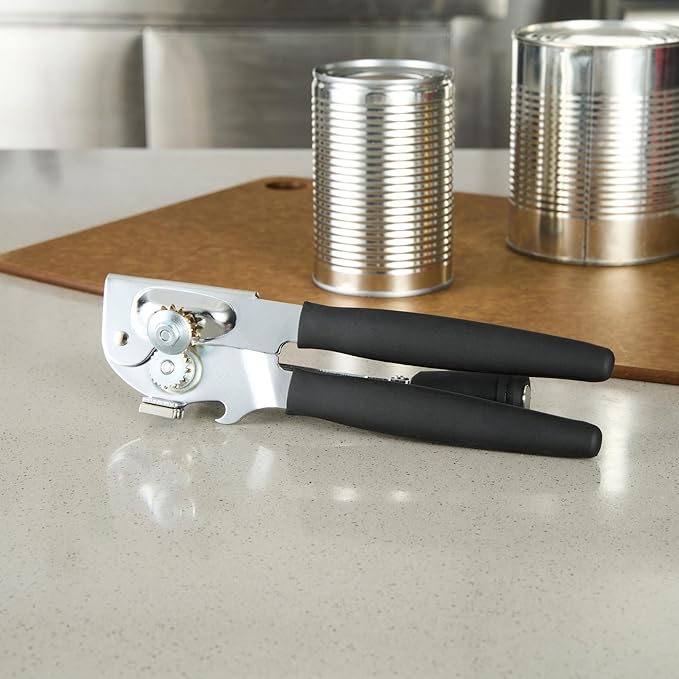 Restaurantware Stainless Steel Magnetic Manual Can Opener - 36 Pack - German Standard Black Crank Can Opener with Magnet, Ergonomic Handle, Non-Slip- Heavy-Duty Hand Can Opener, Easy Turn, Sharp Blade