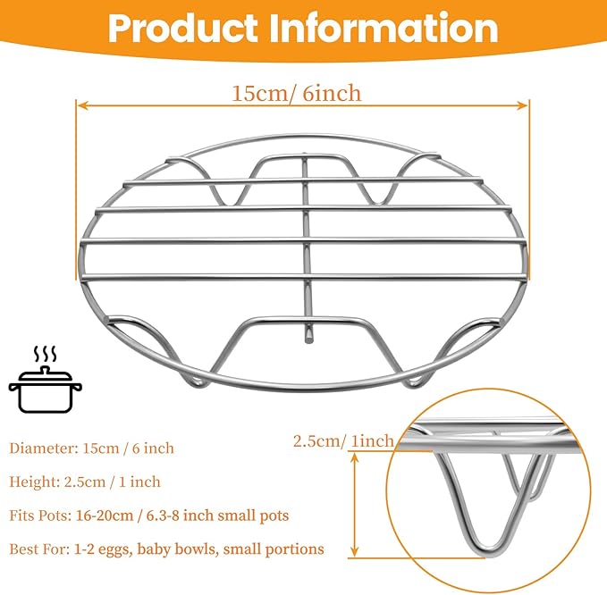 3 Pcs Cooling Racks Round Steamer Rack Canning Rack for Baking, Stainless Steel, 6 inch