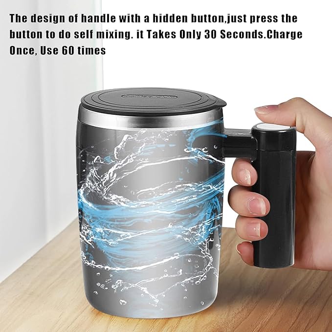 Self Stirring Mug,Rechargeable Auto Magnetic Coffee Mug with 2Pc Stir Bar,Waterproof Automatic Mixing Cup for Milk/Cocoa at Office/Kitchen/Travel 14oz Best Gift - Black