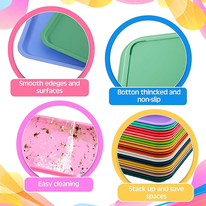Mumufy 12 Pcs Plastic Fast Food Trays Bulk Colorful Restaurant Serving Trays Cafeteria Rectangular Plastic Serving Platter Grill for Kitchen Restaurant Coffee (Classic Color)
